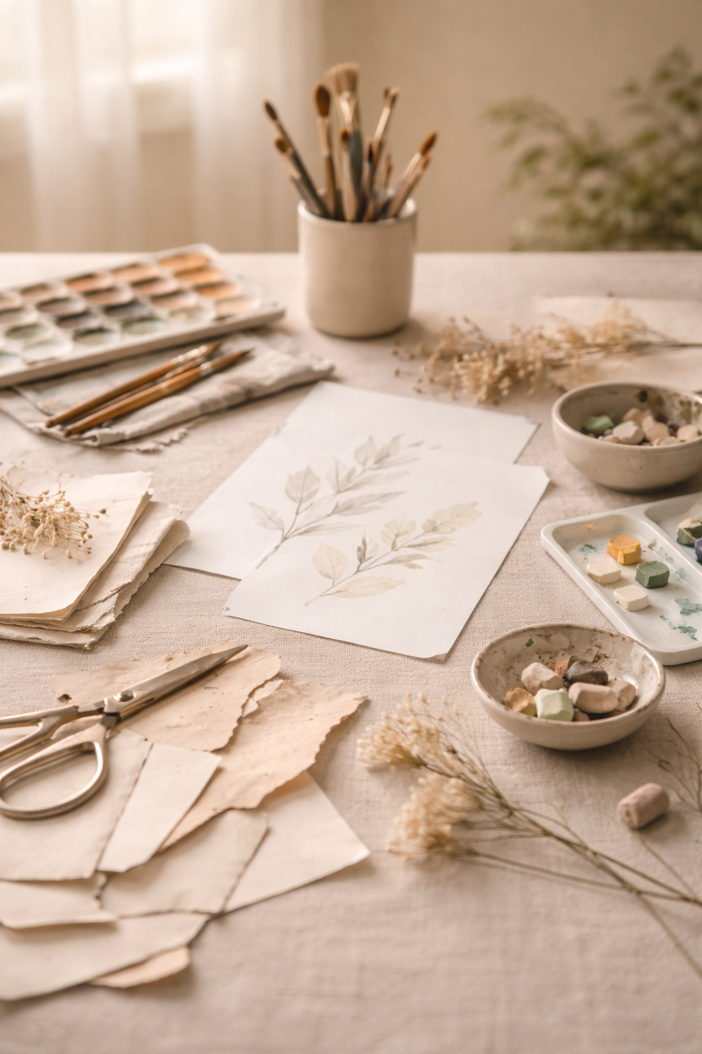 Art materials and textures suggesting creativity and expression