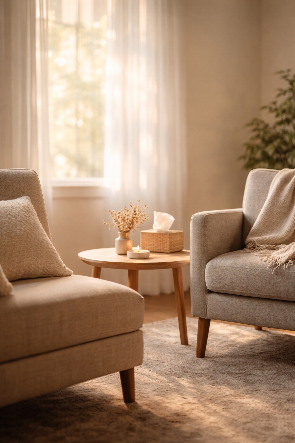 Two chairs in a softly lit space suggesting connection and relationship